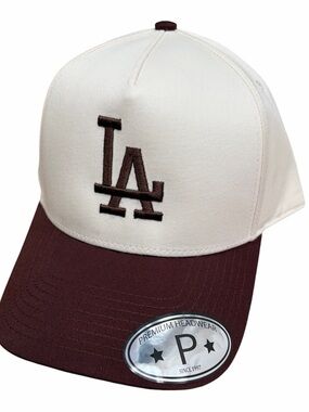 LA Embroidered Two-Tone Baseball Cap - Brown & Cream Dodgers hat LA SnapBack cap